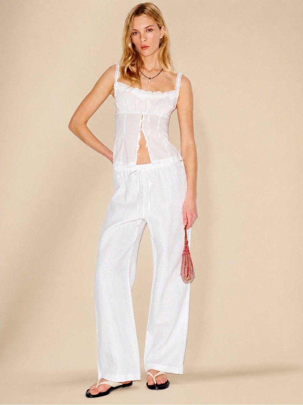 NWOT Reformation Olina 100% Linen Drawstring Pants in White | Size XS
